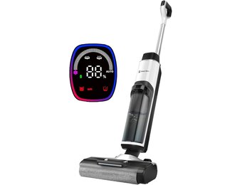 Hearten Nat-/droogzuiger met accu, dieptereinigingswater door elektrolyse genereren, spraakmelding, stofzuiger met dweilfunctie, zelfreiniging, led-display, voor harde vloeren, dierenharen