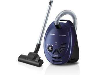 Siemens Synchropower VS06B1110 Stofzuiger met zak, hygiënefilter, vloerzuigmond voor harde vloeren en tapijt, sterke zuigkracht, lange kabel, spleetzuigmond, 700 W, blauw