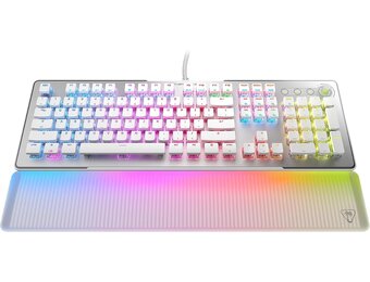 Turtle Beach Vulcan II Max Optisch-mechanisch pc-toetsenbord, aanpasbare RGB-verlichting, polssteun, lineaire Titan II-schakelaar, aluminium plaat, wit