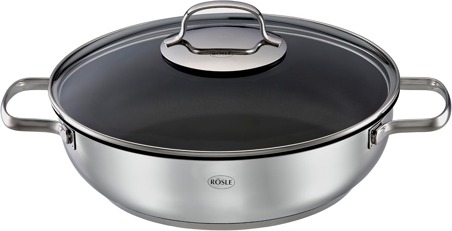 RÖSLE Elegance ProPlex Koekenpan, universele pan met antiaanbaklaag, 28 cm, roestvrij staal 18/10, geschikt voor inductie, vaatwasmachinebestendig - Maat Ø 28 cm