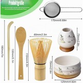 Matcha Thee Set 6-delig - Inclusief Keramische Matcha Kom 510 ml en Bamboe Accessoires - Bruin