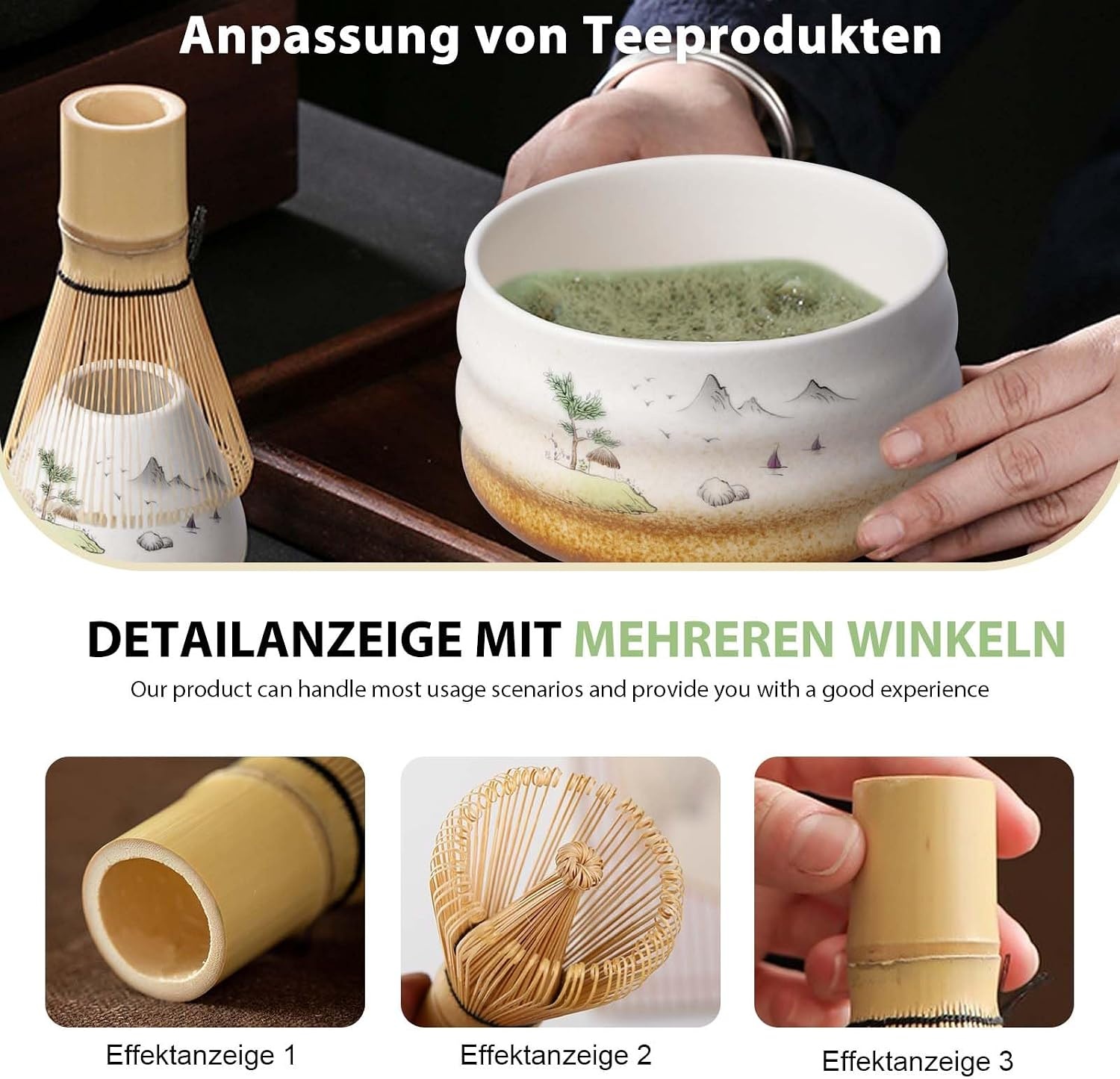 Matcha Thee Set 6-delig - Inclusief Keramische Matcha Kom 510 ml en Bamboe Accessoires - Bruin