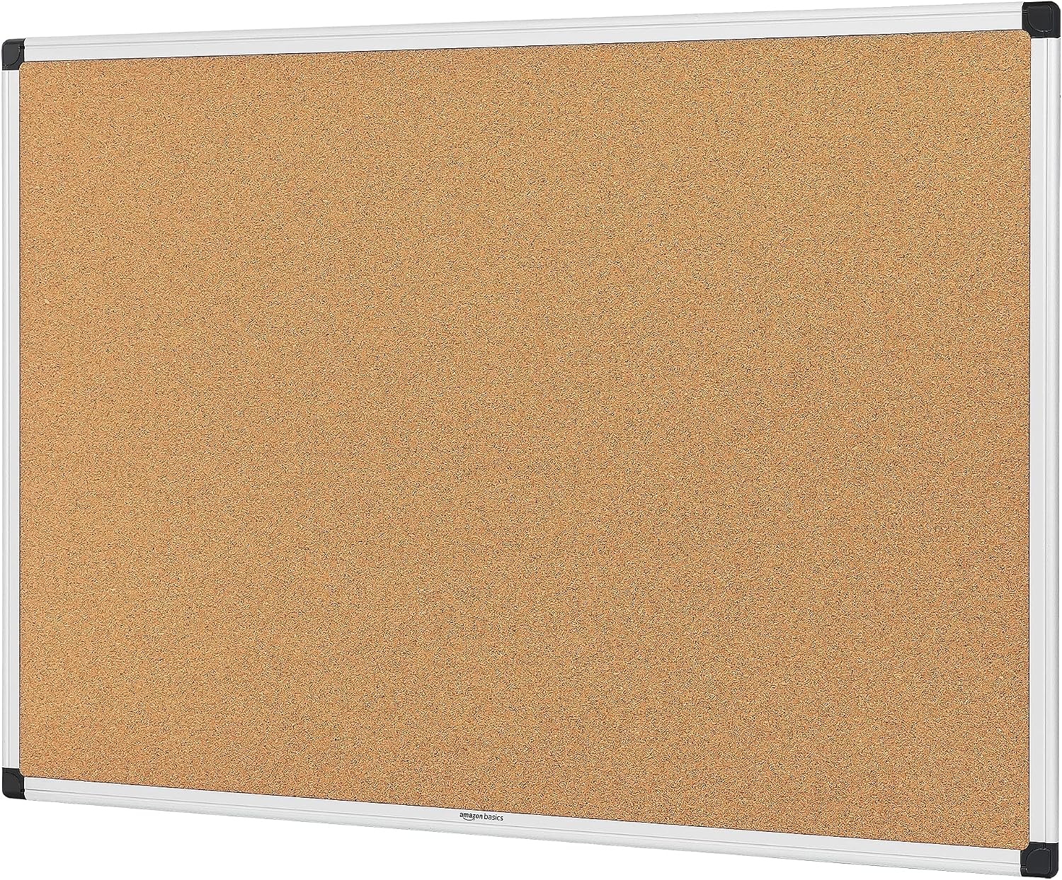 Amazon Basics Prikbord van kurk met aluminium frame 90 x 60 cm zilver