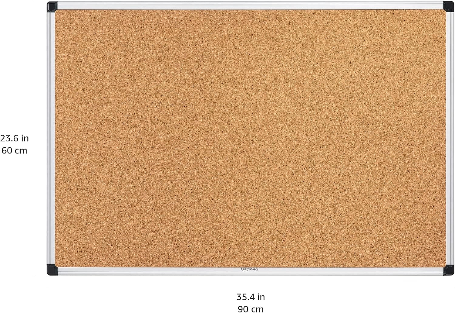 Amazon Basics Prikbord van kurk met aluminium frame 90 x 60 cm zilver