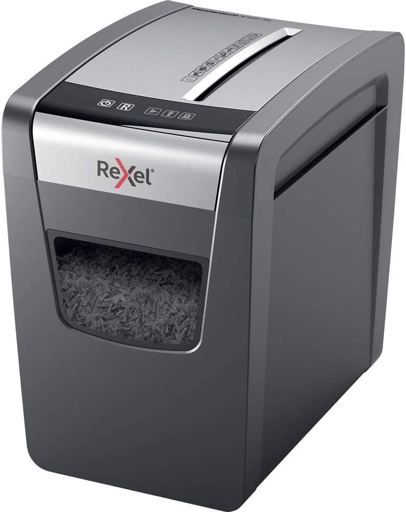 Rexel Momentum X410 Papiervernietiger, Cross Cut Snippers, Capaciteit 10 Vellen Papier, Veiligheidsniveau P-4, 23L Opvangbak (200 A4 Vellen), Zwart - Maat 356 x 423 x 238 mm