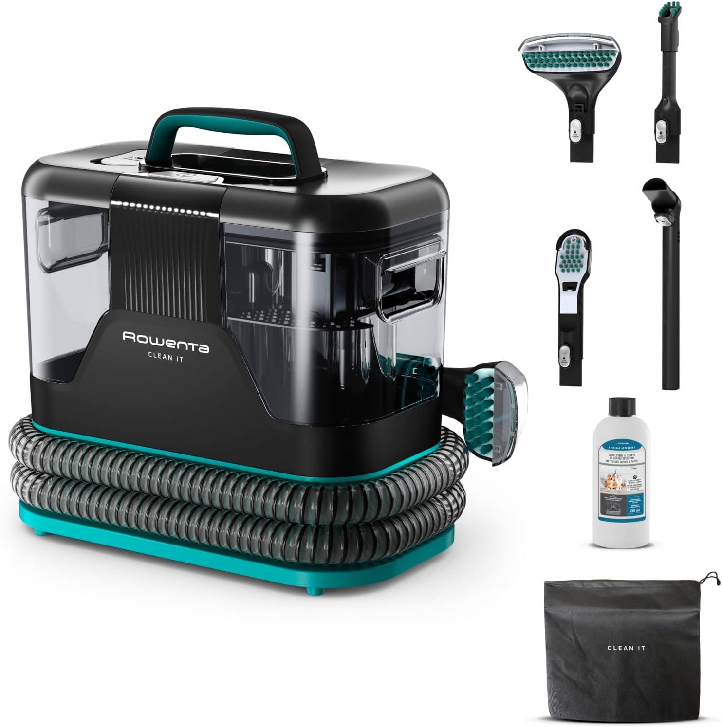 Rowenta IN5020 Clean It Vlekkenreiniger, multi-reinigende draagbare tapijtreiniger, snel & gemakkelijk schoonmaken, huisdierenpoep, tapijt, auto-interieur, 750 W, 6 acc