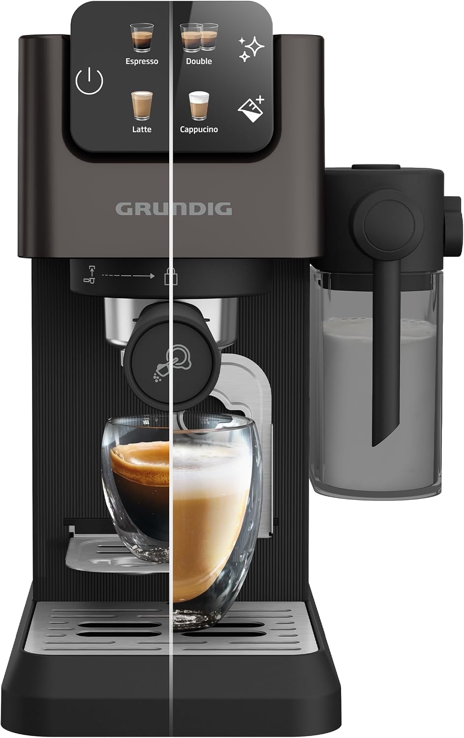 Grundig KSM 5330 Espressomachine - 1628W - 15 Bar - Met Melkreservoir - Dark Inox/Zwart
