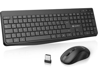 KOORUI Draadloos toetsenbord en muis, Duitse QWERTZ-lay-out, 12 functietoetsen, 2,4 GHz, stil toetsenbord voor Windows, MacOS, Linux, zwart