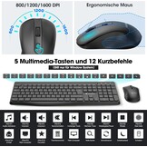 KOORUI Draadloos toetsenbord en muis, Duitse QWERTZ-lay-out, 12 functietoetsen, 2,4 GHz, stil toetsenbord voor Windows, MacOS, Linux, zwart