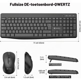 KOORUI Draadloos toetsenbord en muis, Duitse QWERTZ-lay-out, 12 functietoetsen, 2,4 GHz, stil toetsenbord voor Windows, MacOS, Linux, zwart