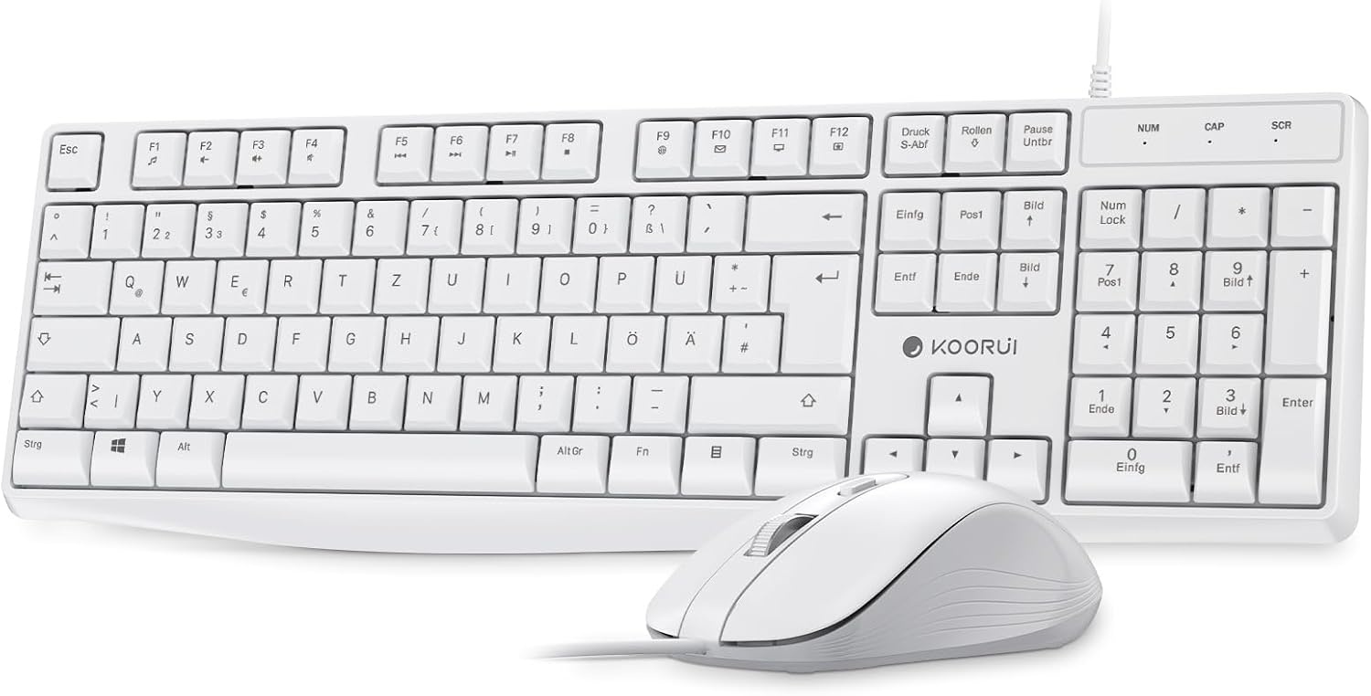 KOORUI Draadloos toetsenbord en muis, Duitse QWERTZ-lay-out, 12 functietoetsen, 2,4 GHz, stil toetsenbord voor Windows, MacOS, Linux, zwart