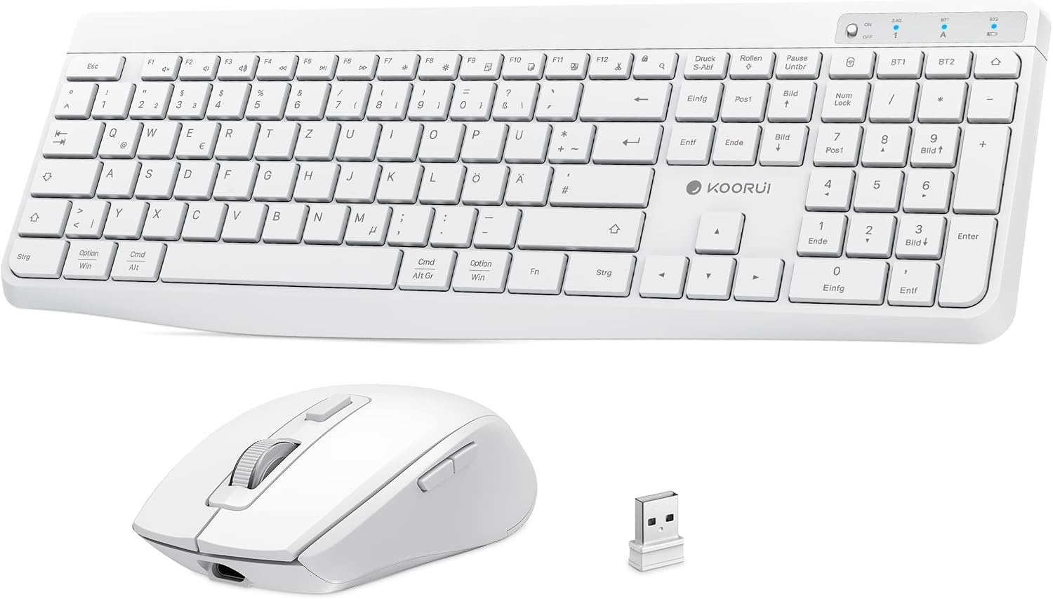 KOORUI Draadloos toetsenbord en muis, Duitse QWERTZ-lay-out, 12 functietoetsen, 2,4 GHz, stil toetsenbord voor Windows, MacOS, Linux, zwart