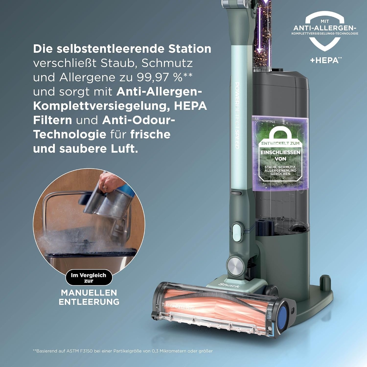 Shark PowerDetect Speed Steelstofzuiger met Zelflegingsstation - Salbeigrijs