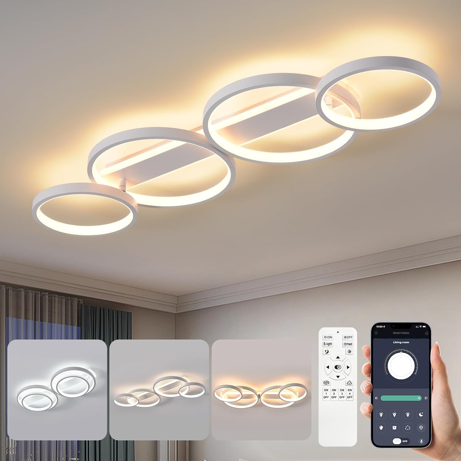 Moderne LED Plafondlamp 48W - Dimbare Ringlamp 86cm met Afstandsbediening & App (34% Korting)