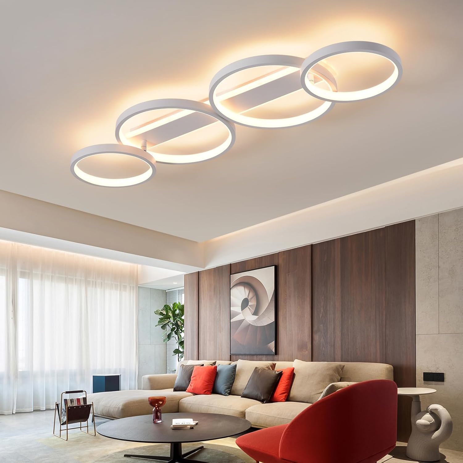 Moderne LED Plafondlamp 48W - Dimbare Ringlamp 86cm met Afstandsbediening & App (34% Korting)