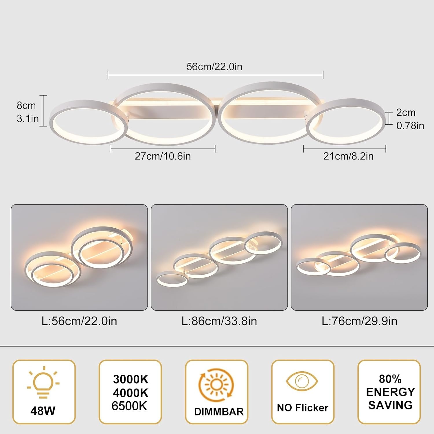 Moderne LED Plafondlamp 48W - Dimbare Ringlamp 86cm met Afstandsbediening & App (34% Korting)
