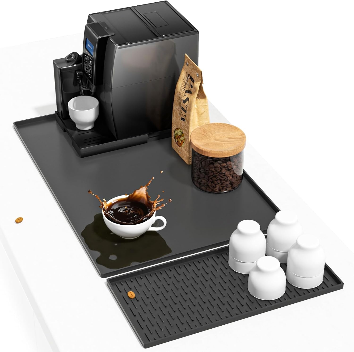 Koffiezetmachineonderlegger van siliconen, antislip en hittebestendig voor volautomatische koffiemachine, 60 × 40 cm, siliconen mat met rand, vaatwasmachinebestendig, BPA-vrij, compatibel met