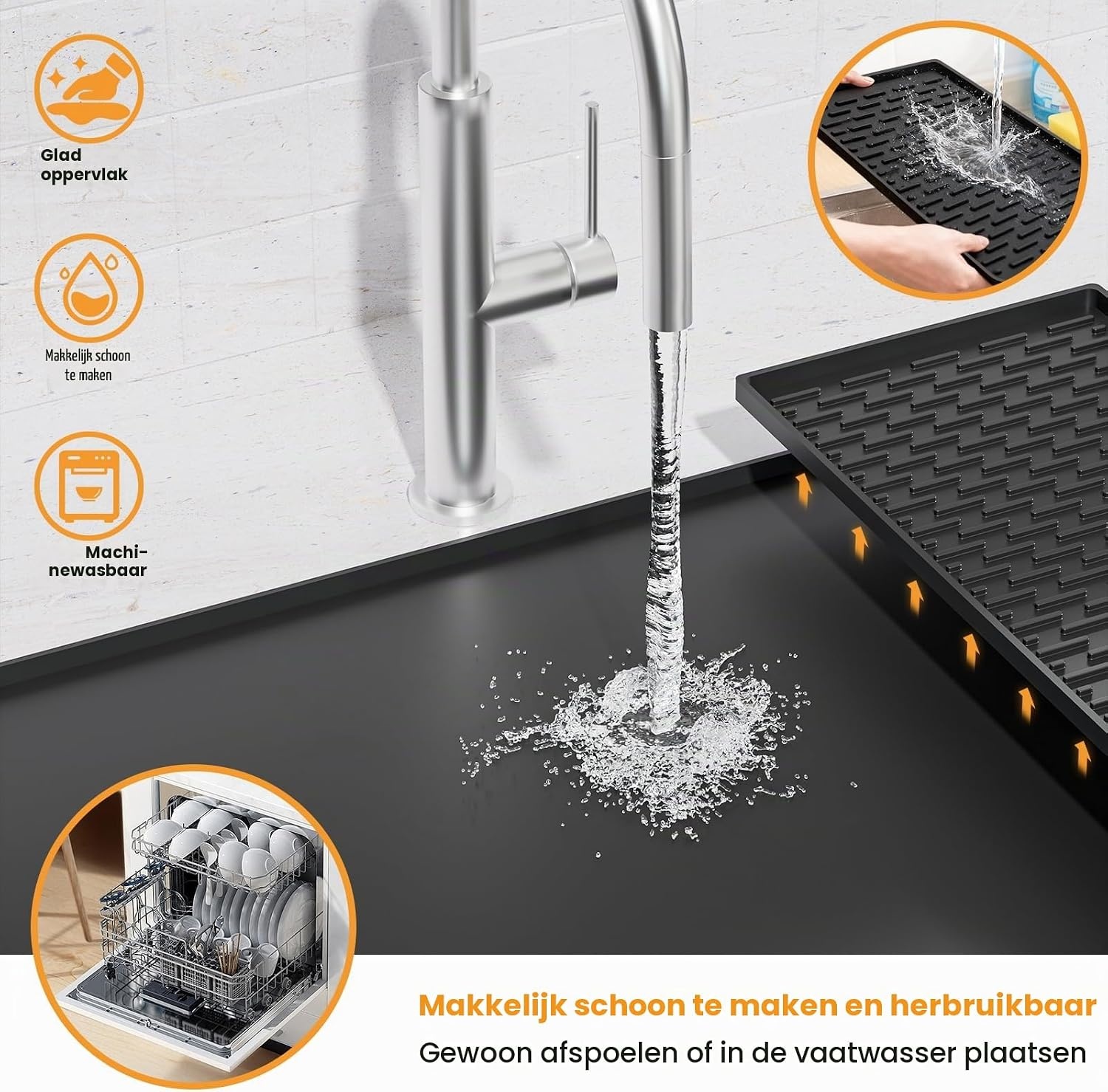 Koffiezetmachineonderlegger van siliconen, antislip en hittebestendig voor volautomatische koffiemachine, 60 × 40 cm, siliconen mat met rand, vaatwasmachinebestendig, BPA-vrij, compatibel met