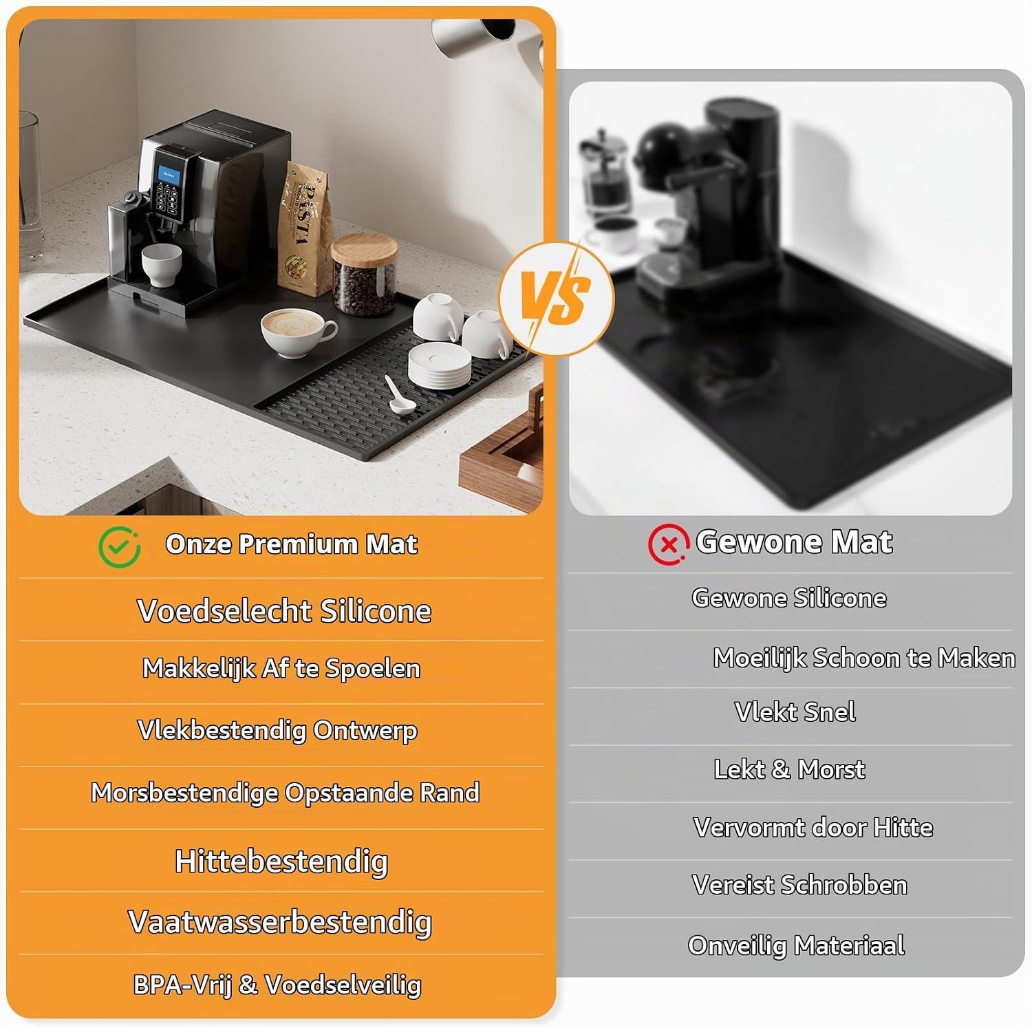 Koffiezetmachineonderlegger van siliconen, antislip en hittebestendig voor volautomatische koffiemachine, 60 × 40 cm, siliconen mat met rand, vaatwasmachinebestendig, BPA-vrij, compatibel met
