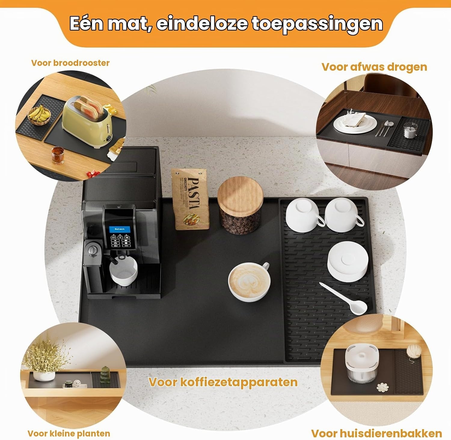 Koffiezetmachineonderlegger van siliconen, antislip en hittebestendig voor volautomatische koffiemachine, 60 × 40 cm, siliconen mat met rand, vaatwasmachinebestendig, BPA-vrij, compatibel met
