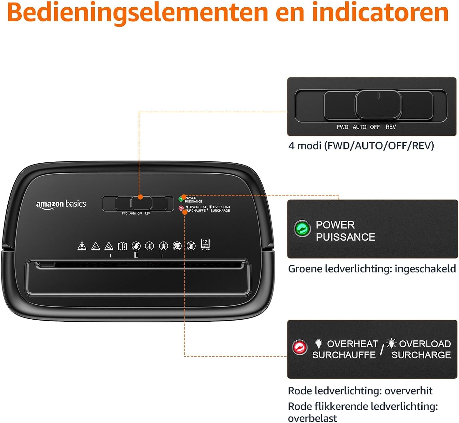 Amazon Basics Papiervernietiger met dwarsdoorsnede voor 12 vellen, voor papier, cd's en creditcards, shredder (nieuw model, zwart)