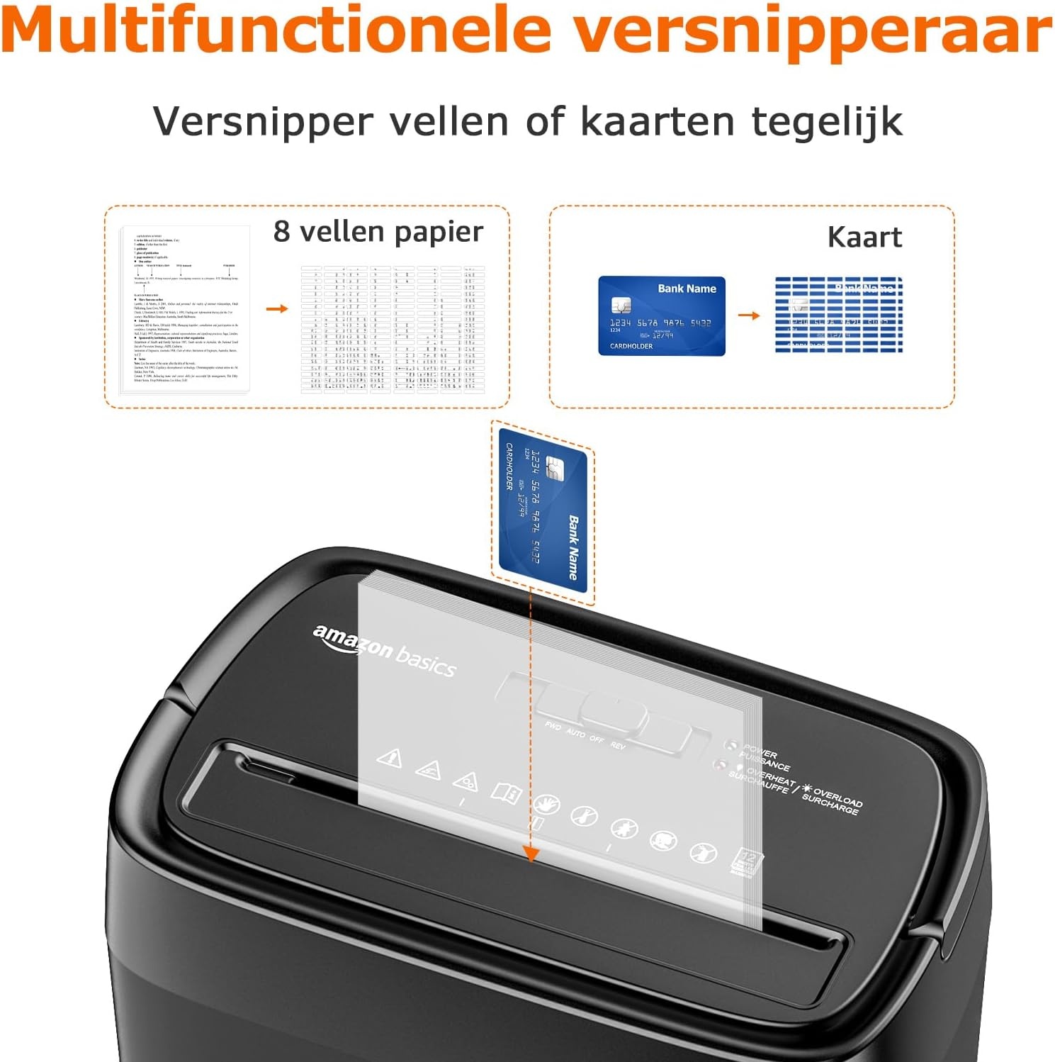 Amazon Basics Papiervernietiger met dwarsdoorsnede voor 12 vellen, voor papier, cd's en creditcards, shredder (nieuw model, zwart)