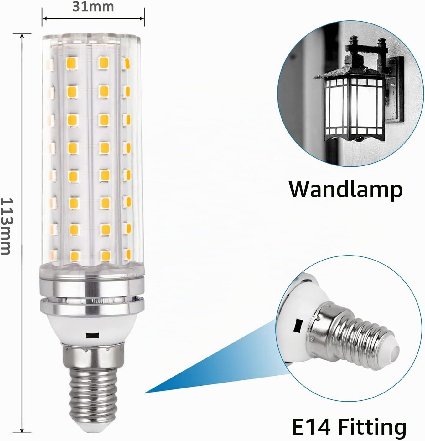 SCNNC E14 maïs LED-gloeilamp 12W, 220-240V, niet dimbaar, 1200LM koel wit 6000K, 10 0W gloeilampen equivalent, E14 LED maïs lamp kroonluchter, bureaulamp, wandlamp, Pack van 6