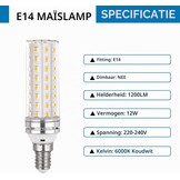 SCNNC E14 maïs LED-gloeilamp 12W, 220-240V, niet dimbaar, 1200LM koel wit 6000K, 10 0W gloeilampen equivalent, E14 LED maïs lamp kroonluchter, bureaulamp, wandlamp, Pack van 6