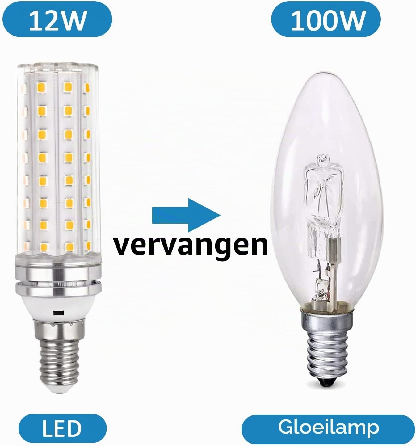SCNNC E14 maïs LED-gloeilamp 12W, 220-240V, niet dimbaar, 1200LM koel wit 6000K, 10 0W gloeilampen equivalent, E14 LED maïs lamp kroonluchter, bureaulamp, wandlamp, Pack van 6