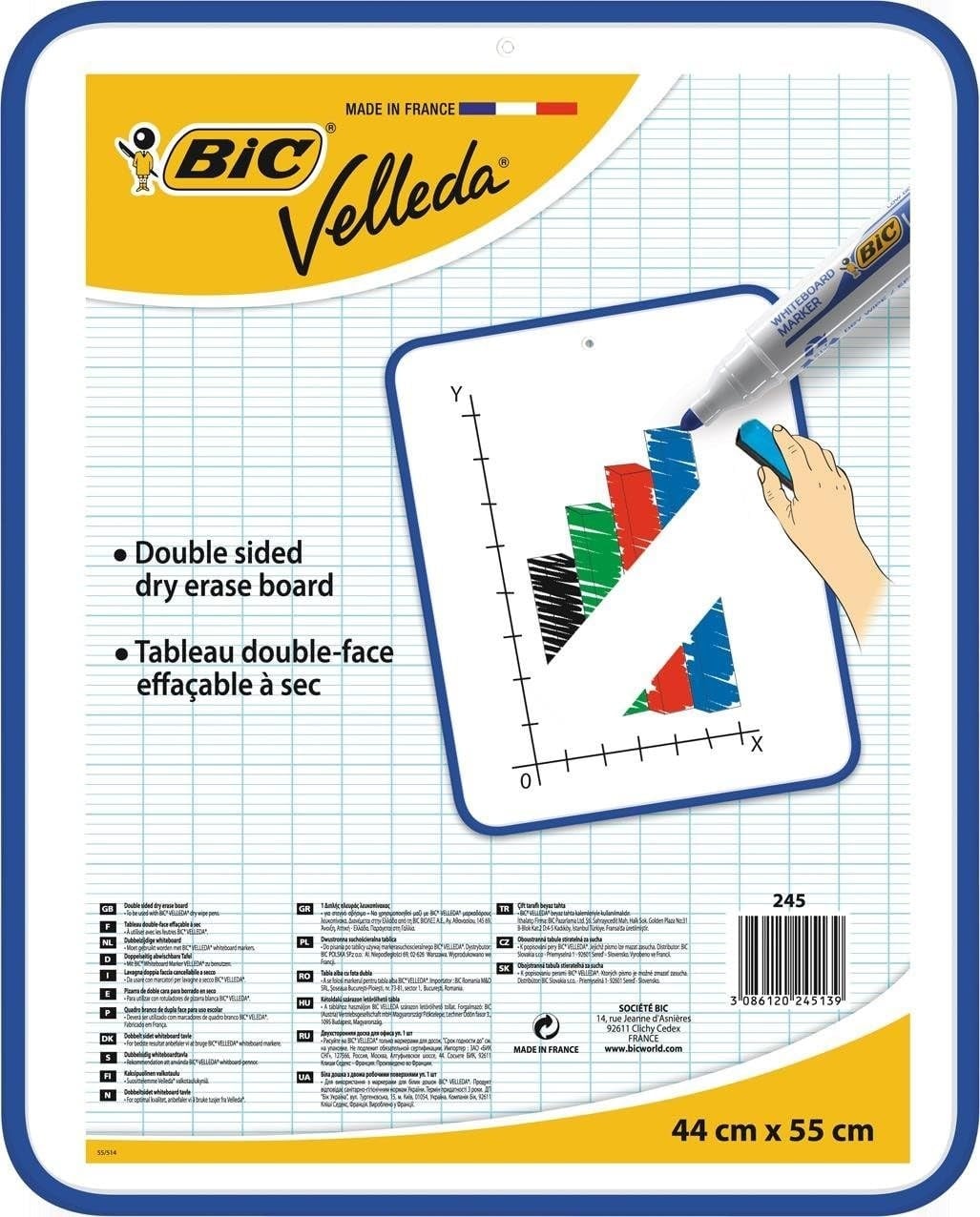 BIC Velleda droog afwasbaar whiteboard (dubbelzijdig, 44 x 55 cm) - Maat 44B x 55H cm