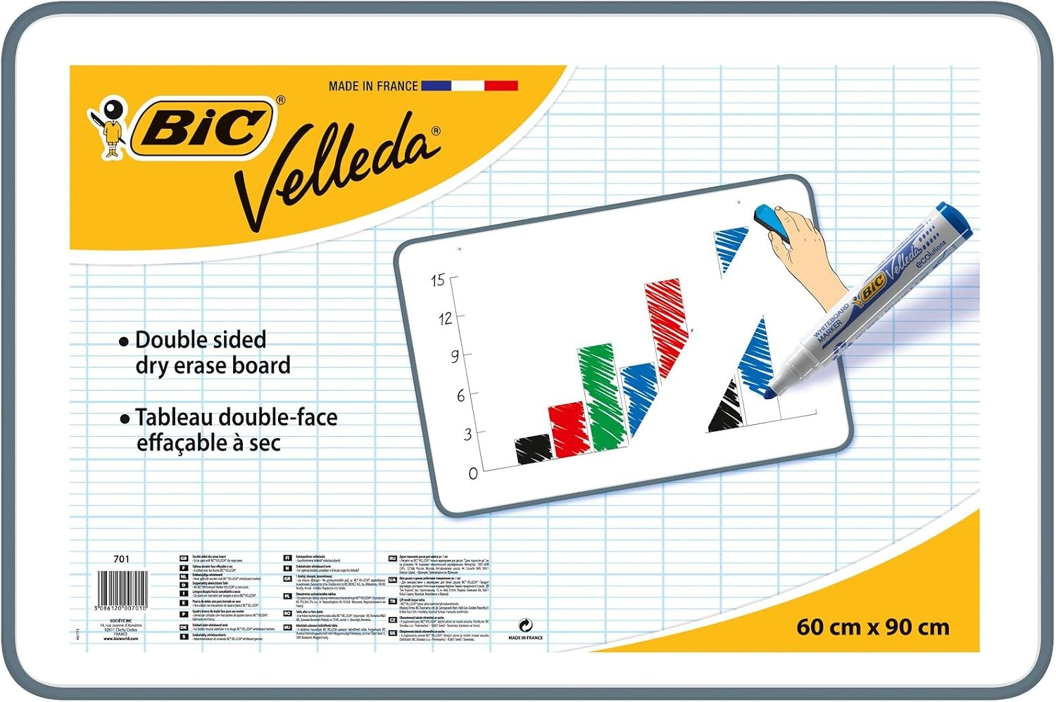 BIC Velleda droog afwasbaar whiteboard (dubbelzijdig, 44 x 55 cm) - Maat 44B x 55H cm
