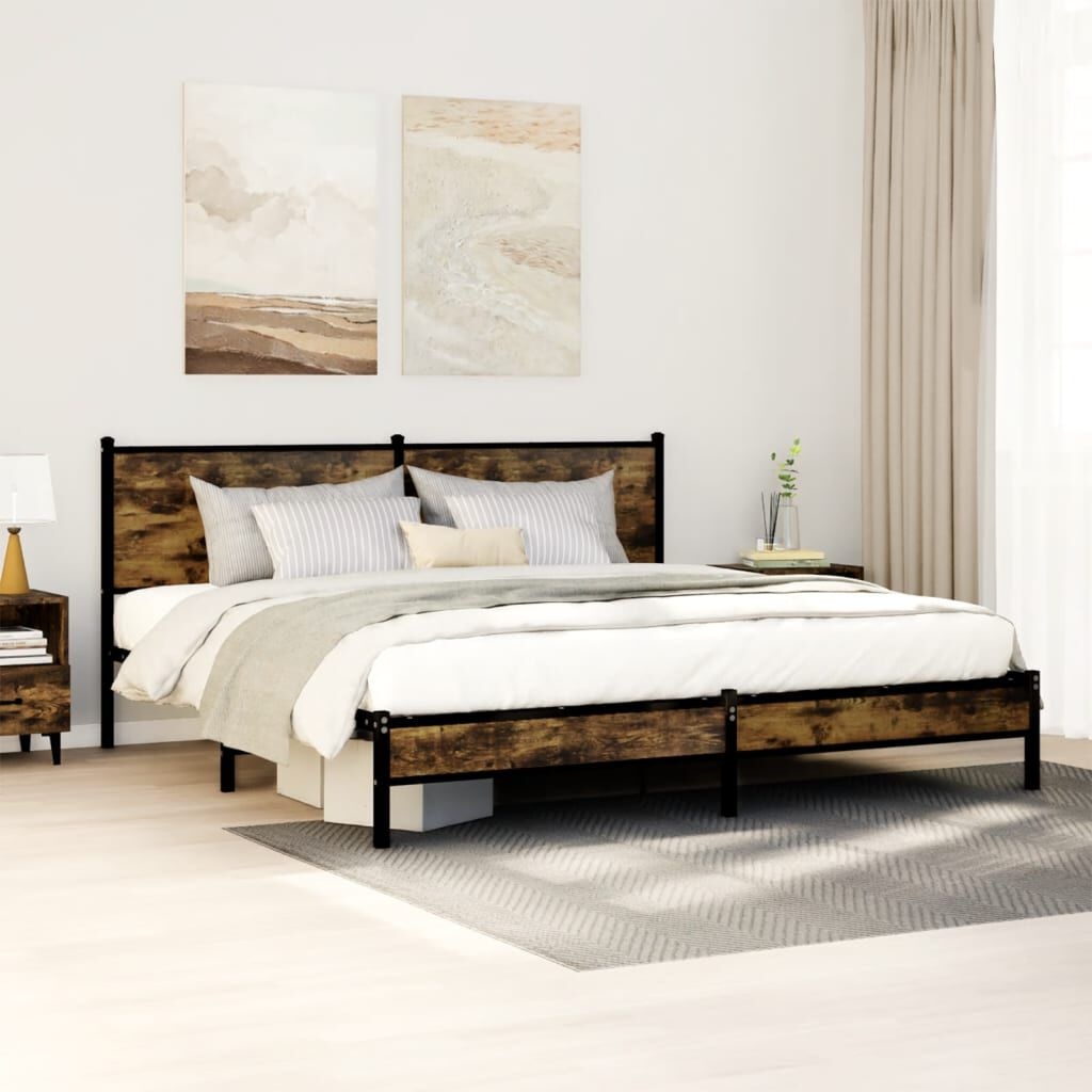 vidaXL Bedframe zonder matras metaal gerookt eikenkleurig 160x200 cm