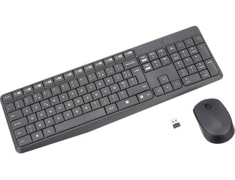 Logitech MK235 Draadloos Toetsenbord- en Muiscombinatie voor Windows, 2,4 GHz Wireless Unifying USB-Ontvanger, 15 FN-Toetsen, Lange Batterijduur, PC, Laptop, Frans AZERTY indeling - Grijs