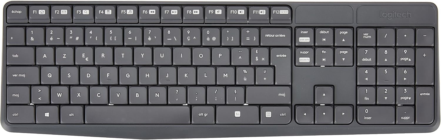 Logitech MK235 Draadloos Toetsenbord- en Muiscombinatie voor Windows, 2,4 GHz Wireless Unifying USB-Ontvanger, 15 FN-Toetsen, Lange Batterijduur, PC, Laptop, Frans AZERTY indeling - Grijs