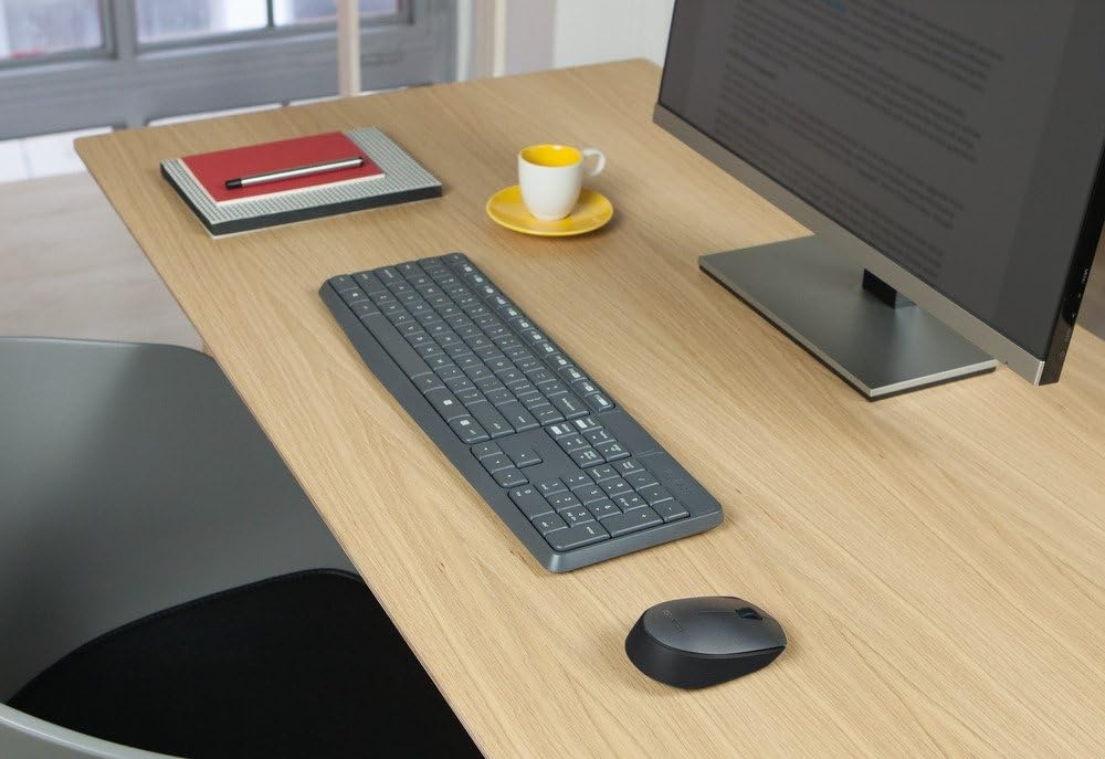 Logitech MK235 Draadloos Toetsenbord- en Muiscombinatie voor Windows, 2,4 GHz Wireless Unifying USB-Ontvanger, 15 FN-Toetsen, Lange Batterijduur, PC, Laptop, Frans AZERTY indeling - Grijs