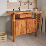 Werkbank massief acaciahout met lade & bankschroef - 124x52x83 cm (35% korting)