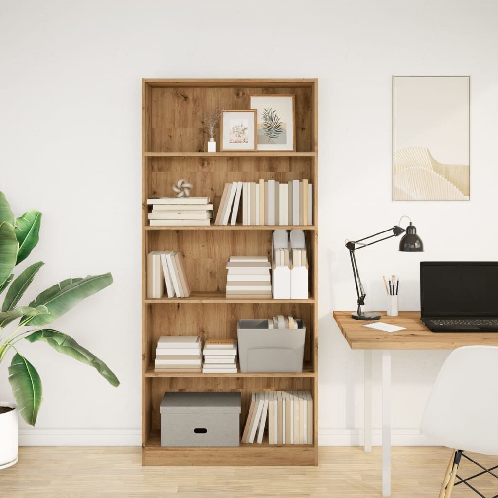 Boekenkast 80x24x176 cm Bewerkt Hout - Artisanaal Eikenkleurig (34% Korting)