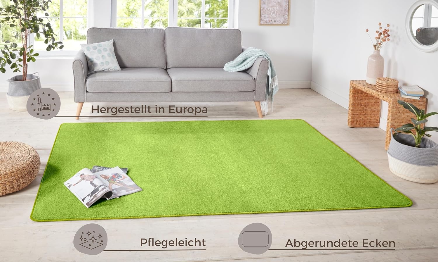 Groen Laagpolig Vloerkleed Effen 140x200 cm (33% Korting)