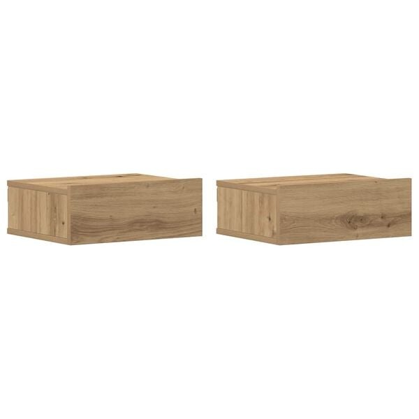 Zwevende Nachtkastjes Hout Artisanaal Eiken 40x32x15 cm - 2 stuks (29% Korting)