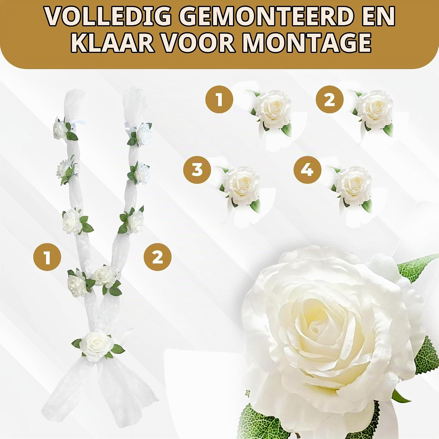 Trouwauto Bloemenslinger Wit 180cm (2 stuks) - 33% Korting
