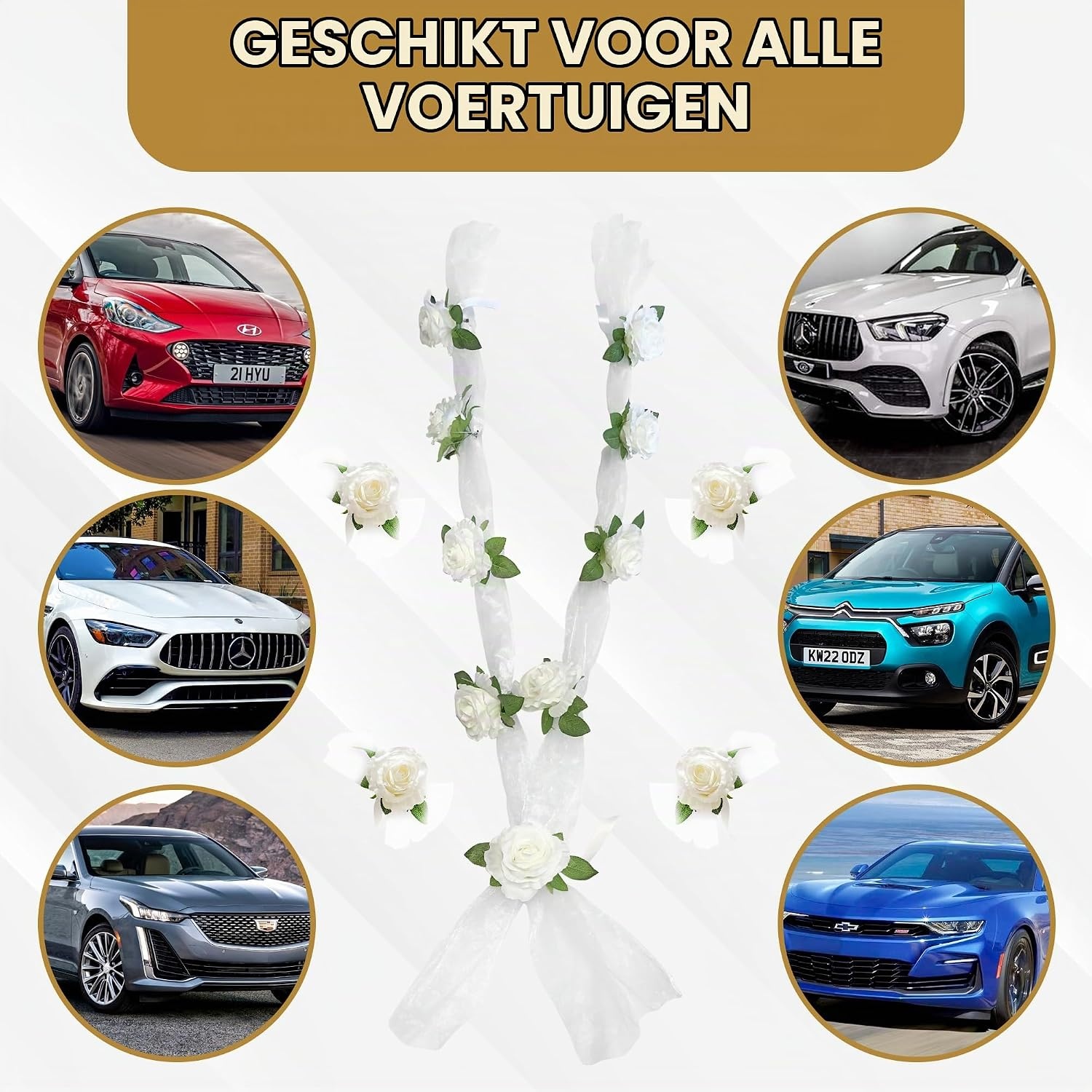 Trouwauto Bloemenslinger Wit 180cm (2 stuks) - 33% Korting