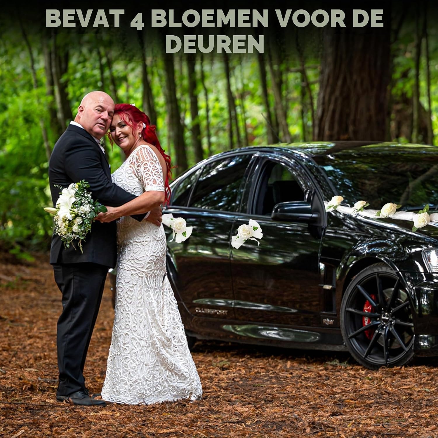 Trouwauto Bloemenslinger Wit 180cm (2 stuks) - 33% Korting