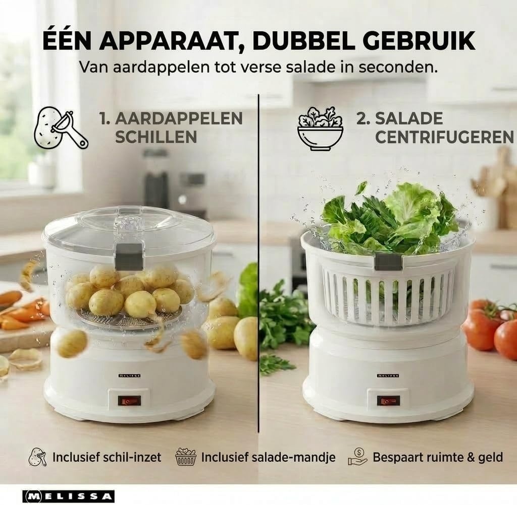 Elektrische Aardappelschiller & Saladecentrifuge - 1kg - 85W - Wit