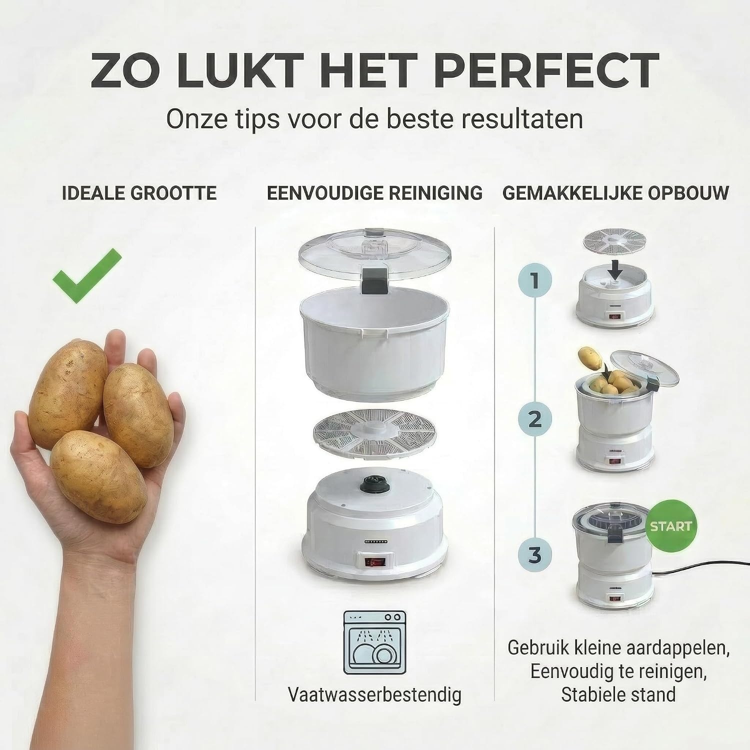 Elektrische Aardappelschiller & Saladecentrifuge - 1kg - 85W - Wit