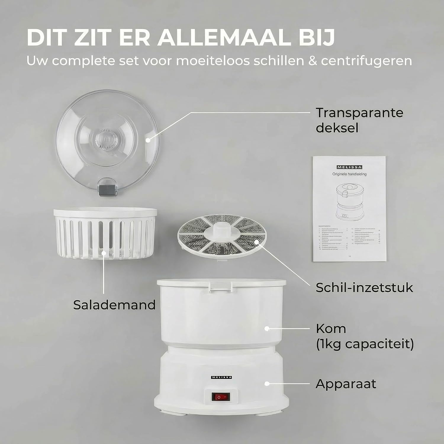 Elektrische Aardappelschiller & Saladecentrifuge - 1kg - 85W - Wit