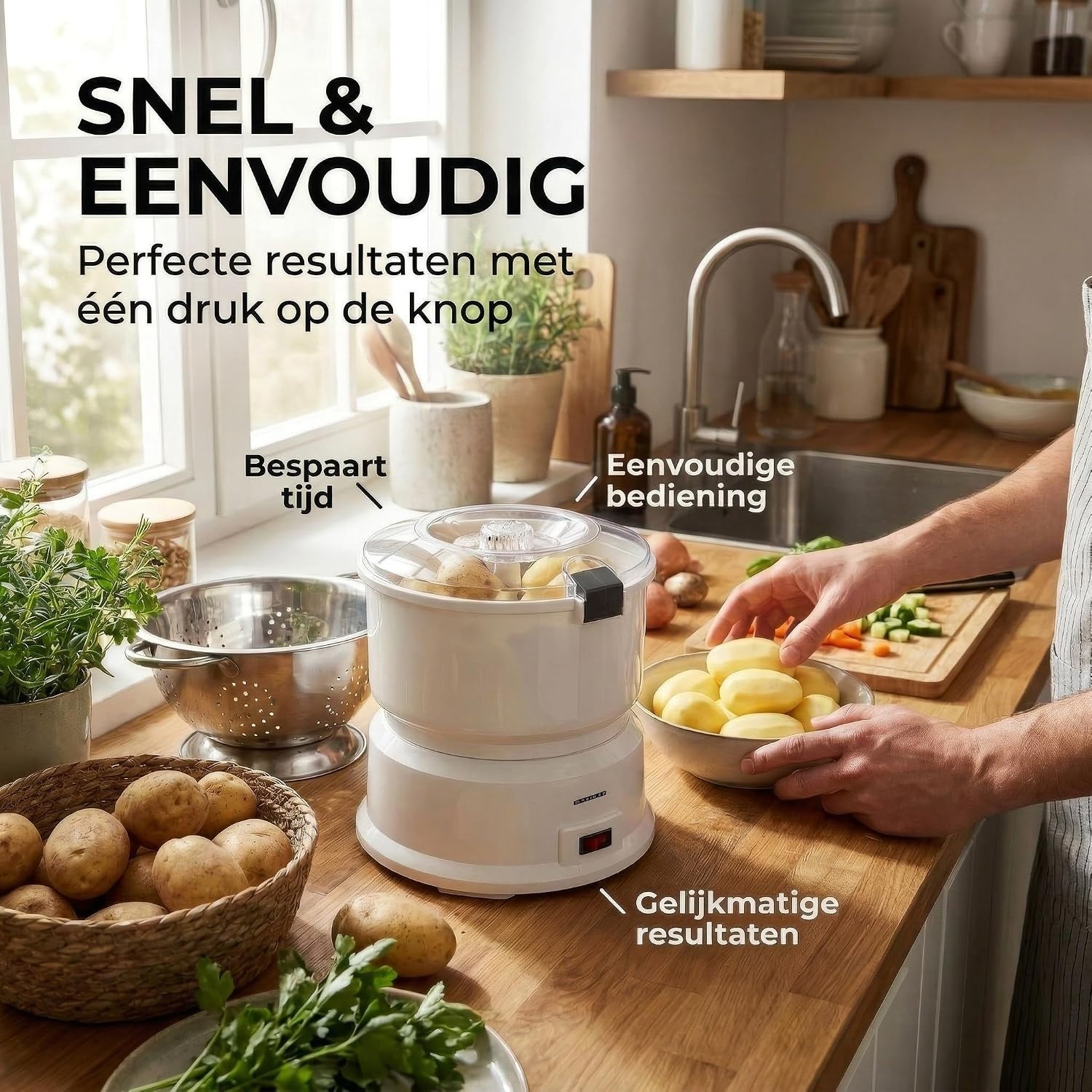 Elektrische Aardappelschiller & Saladecentrifuge - 1kg - 85W - Wit