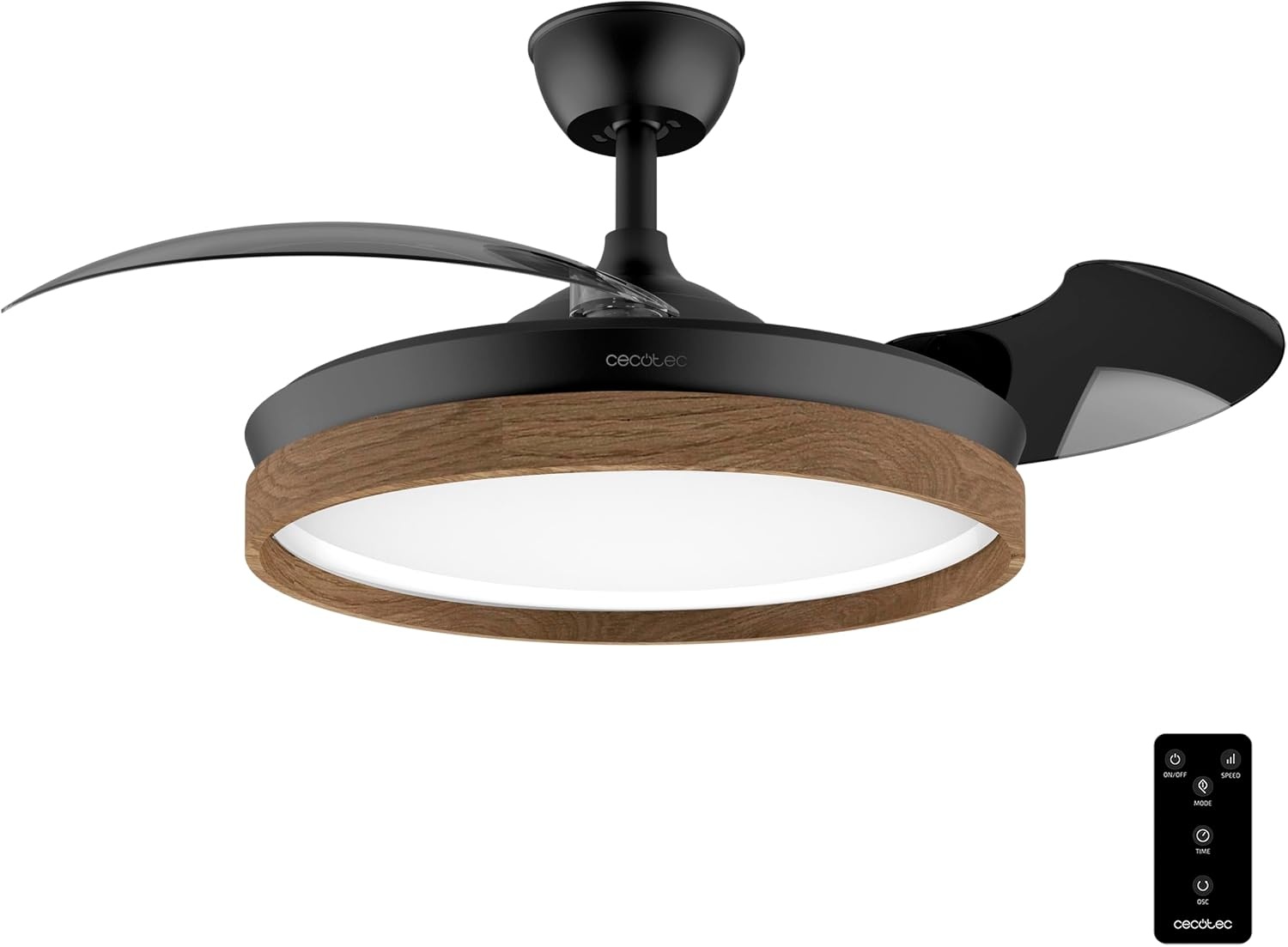 Plafondventilator 106cm Hout & Zwart met LED - 34% Korting