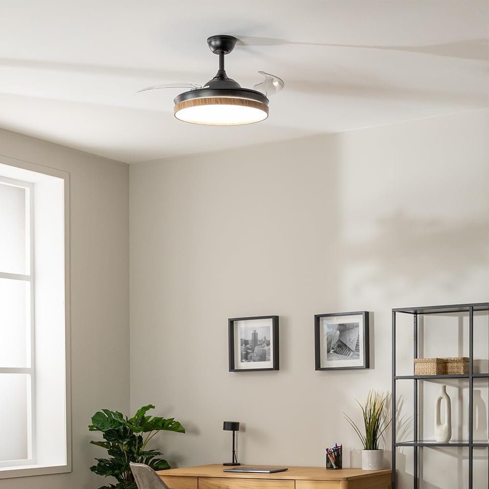Plafondventilator 106cm Hout & Zwart met LED - 34% Korting