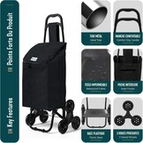 Boodschappentrolley met Trappenklimmer | 32L | Opvouwbaar | Zwart | 32% Korting