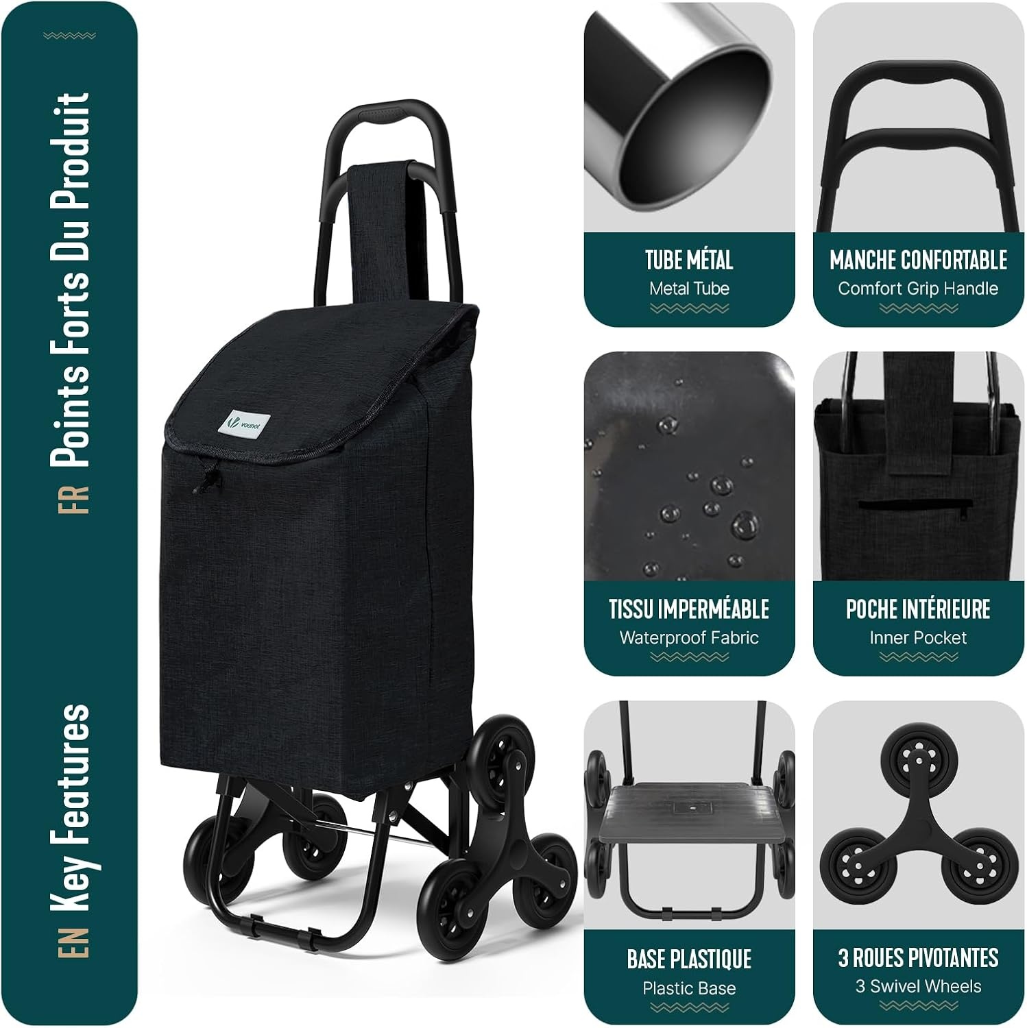 Boodschappentrolley met Trappenklimmer | 32L | Opvouwbaar | Zwart | 32% Korting